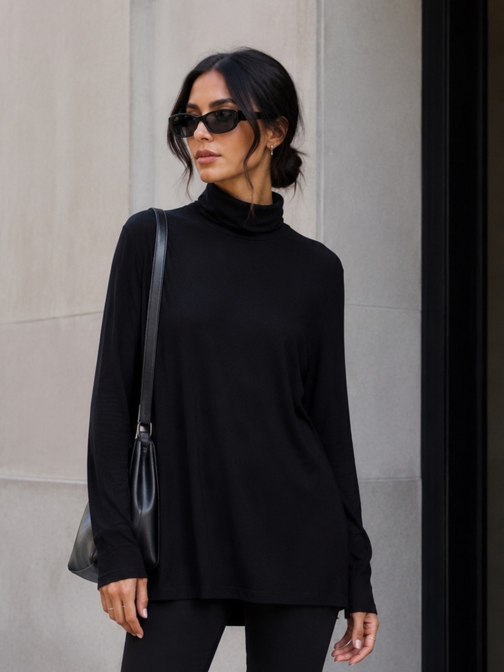 Joan Vass Black Turtleneck Tunic Top